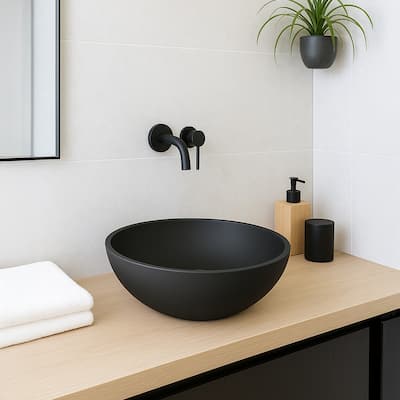 Veyra Matte Black Solid Surface Round Vessel Sink