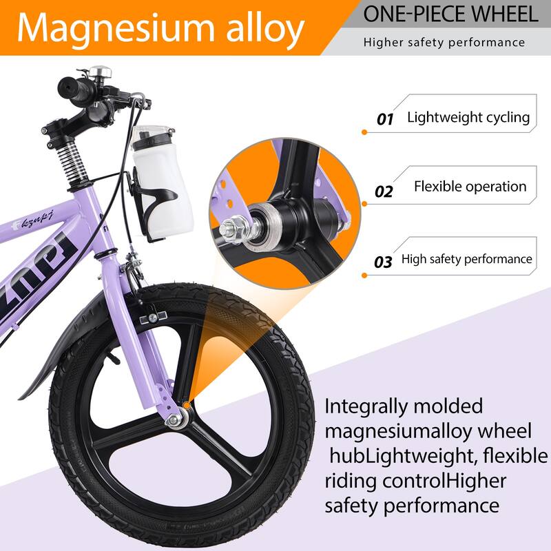 Kids Bike 16 Inch - High Carbon Steel Frame, Magnesium Alloy Wheels, Training Wheels with Night Glow, Adjustable Seat