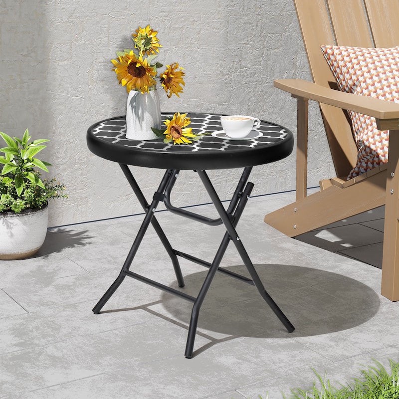Crestlive Outdoor Side Table Patio Small Folding Table with Tempered Glass Table Top
