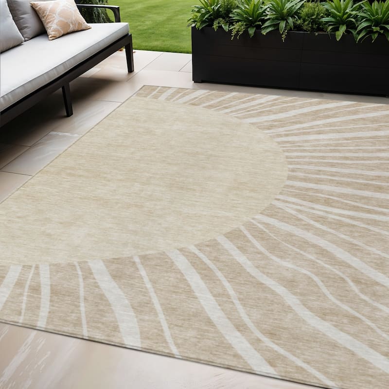 HomeRoots Abstract Transitional Rectangle Outdoor Rug - 5' X 8'
