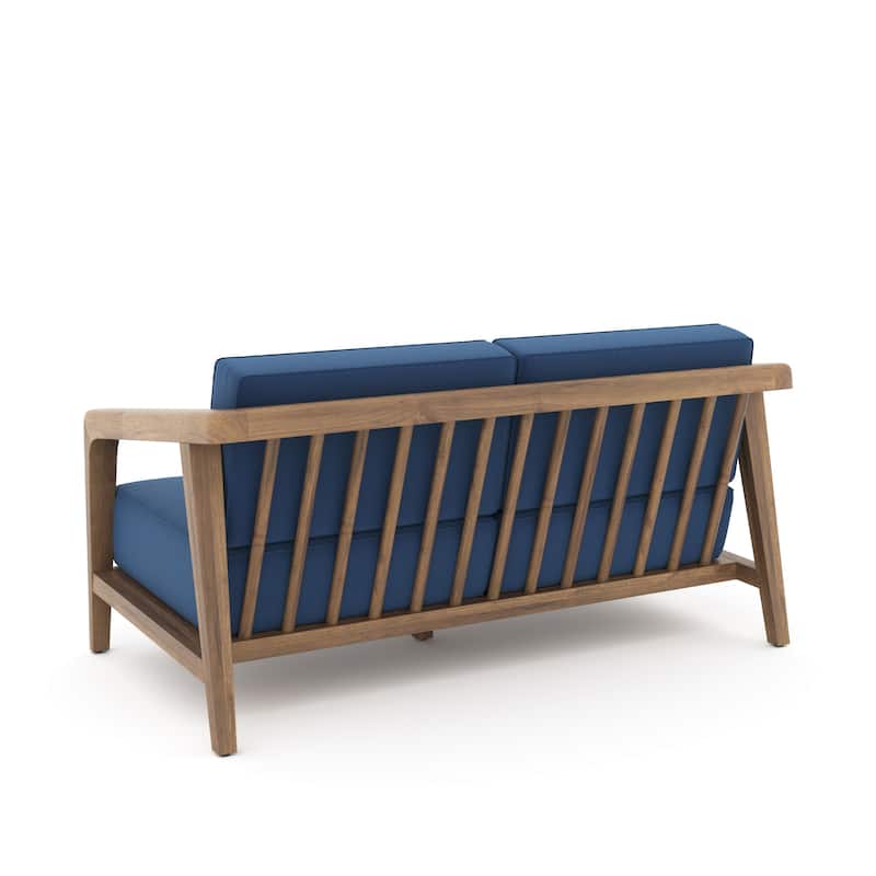 Nea Outdoor Loveseat, Dark Blue, Natural Brown Acacia Wood 55 Inch