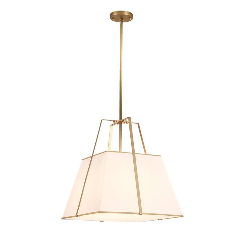 Mid-Century 4-Light Square White Fabric Cage Pendant Chandelier