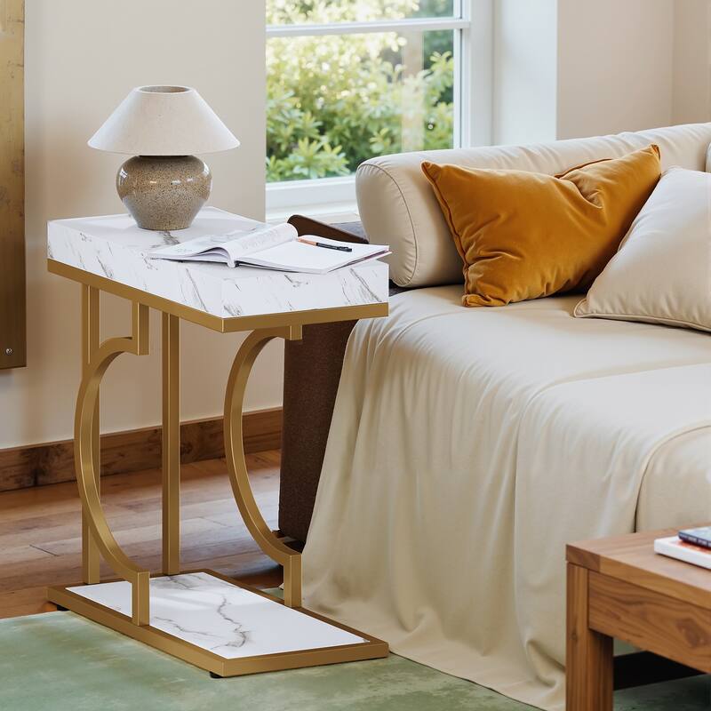 Modern Side Table, C Shaped End Table, Chairside Sofa Bedside Table for Living Room