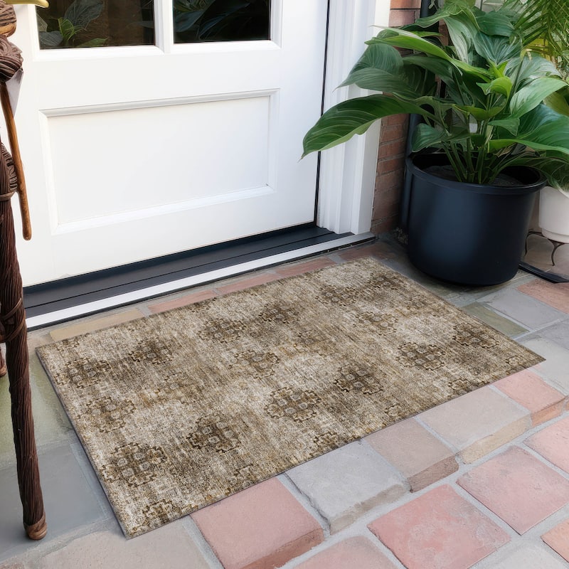 Machine Washable Indoor/ Outdoor Vintage Medallions Chantille Rug