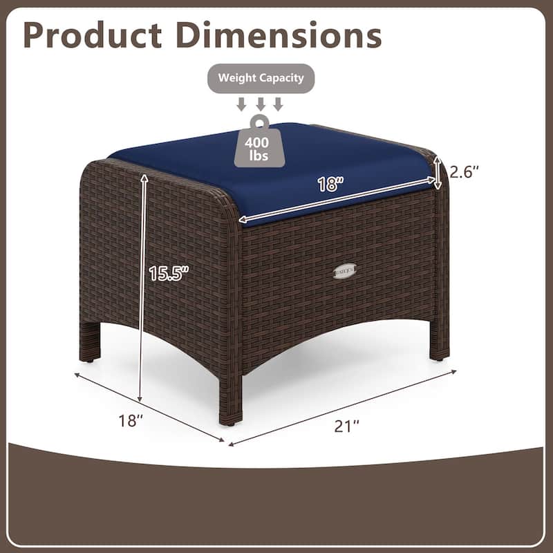 Patiojoy 2 Pieces Outdoor Patio PE Wicker Ottomans with Removable - See Details