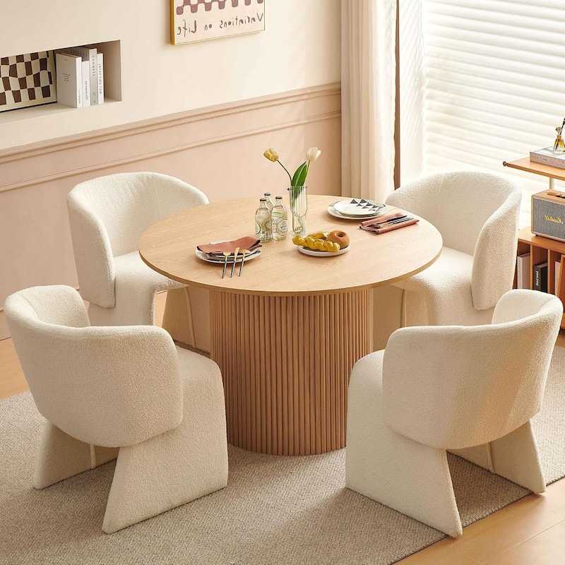 Howtai Barrel Dining Sofa Chairs Upholstered-Fully Wrapped - 4 Chairs - Off White