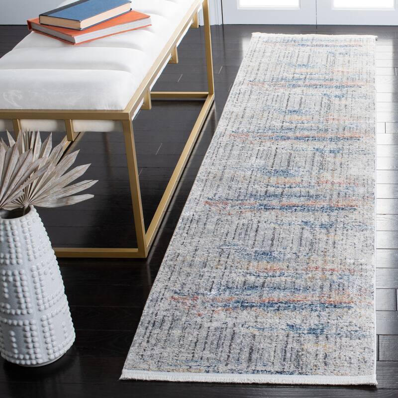 SAFAVIEH Dream Pandora Alfredina Vintage Abstract Viscose Rug - 2' x 8' Runner - Grey/Blue