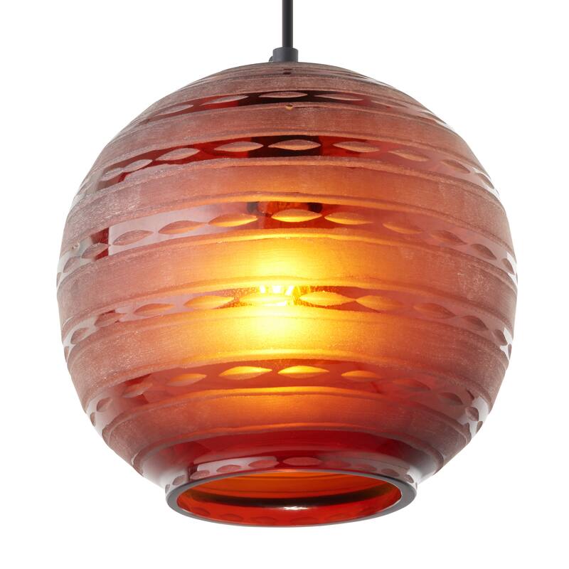 Hayley River of Goods Black Metal and Red Blown Glass 9.5-Inch Pendant Light with Adjustable Hanging Cord - 9.5" x 9.5" x 64"