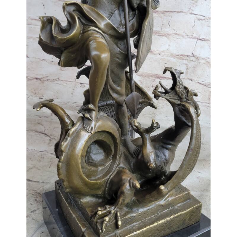 Signed Saint George Killing Dragon Bronze Sculpture Art Statue Figure Figurine