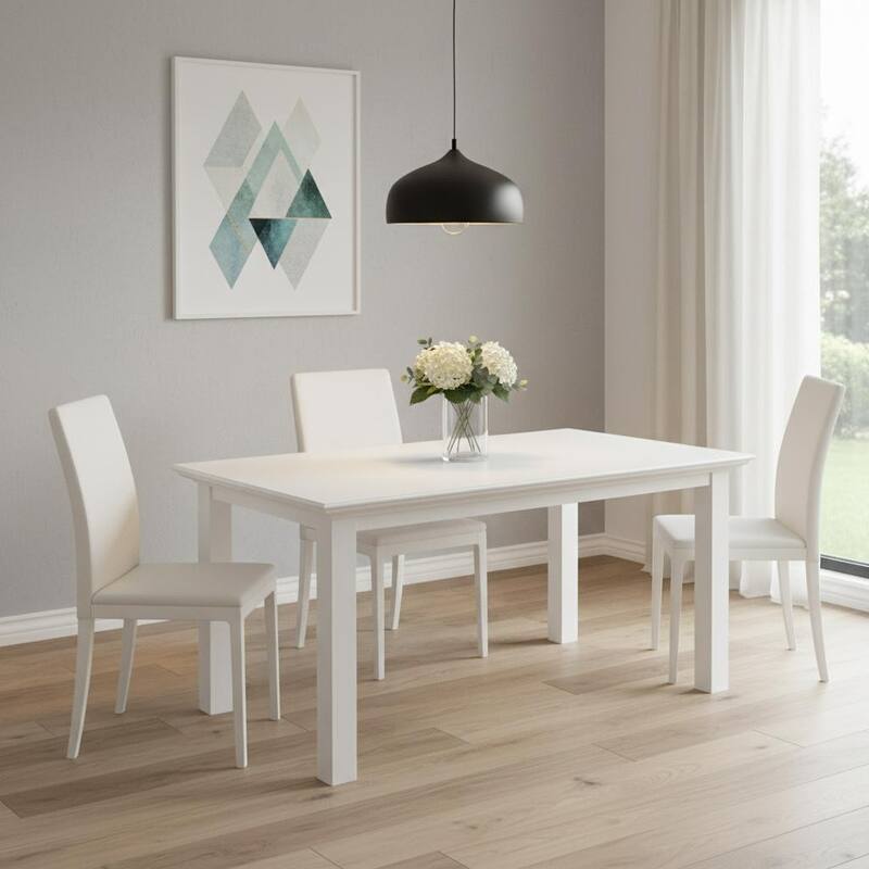 HomeRoots 63" White Solid Wood Dining Table - 62.99 in. x 29.92 in. x 35.43 in. - White - 62.99 in. x 29.92 in.  x 35.43 in.
