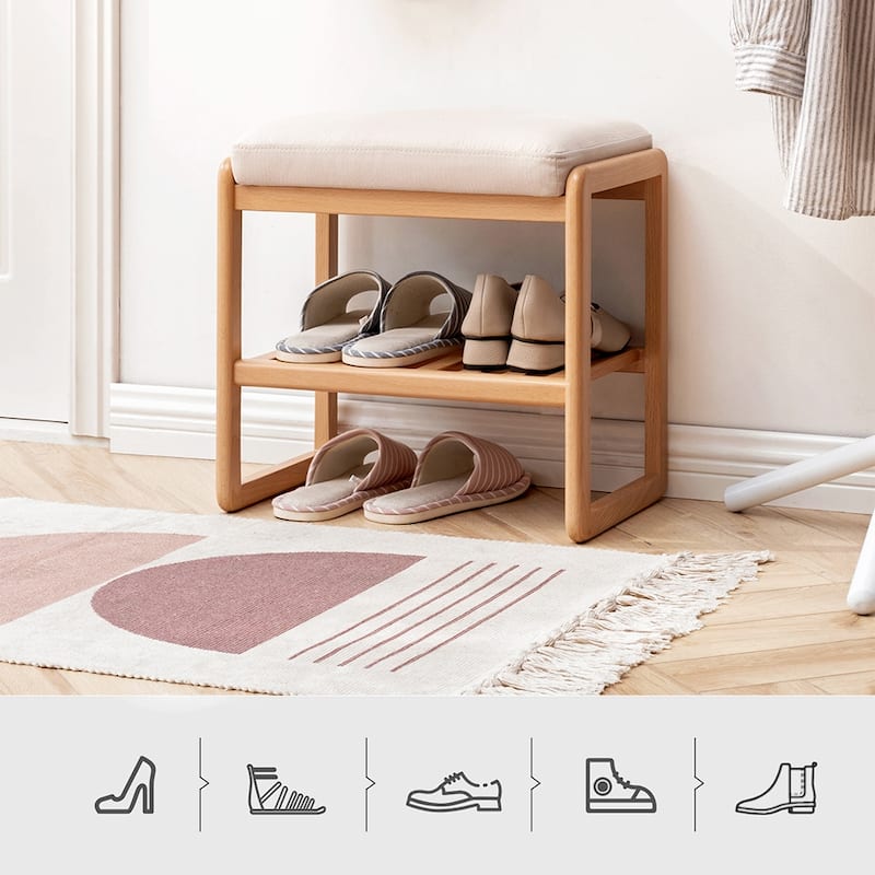 Solid Wood Shoe Bench with Sponge Cushion, Shoe Rack for Entryway - 23"