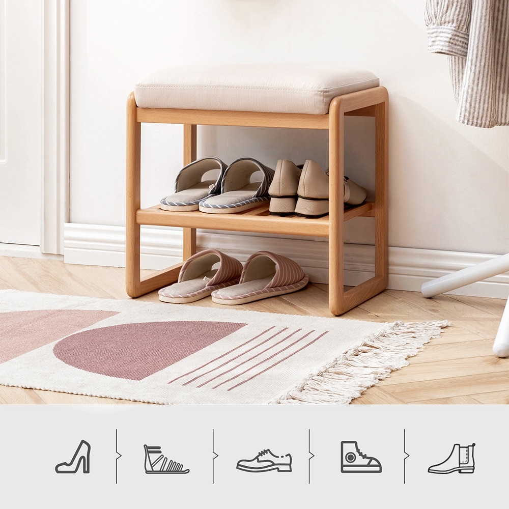 Solid Wood Shoe Bench with Sponge Cushion Shoe Rack for Entryway