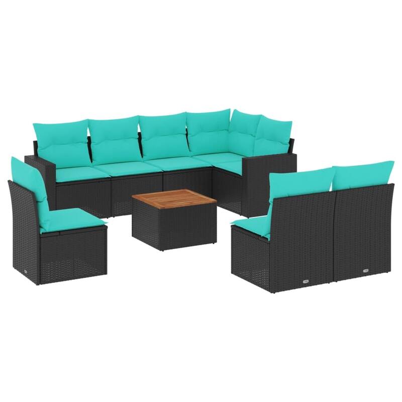 vidaXL 9 Piece Patio Sofa Set with Cushions Black Poly Rattan - 24.4 x 24.4 x 27.2