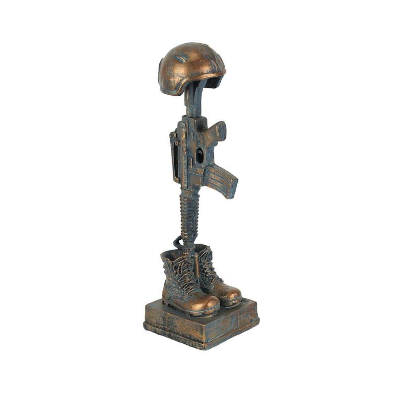 Antique Bronze Finish Battle Cross Fallen Soldier Helmet Boots And - 11.75 X 3.5 X 3.5 inches