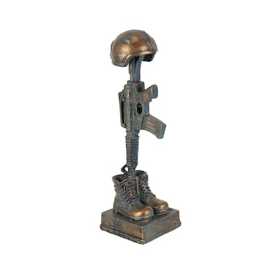 Antique Bronze Finish Battle Cross Fallen Soldier Helmet Boots And - 11.75 X 3.5 X 3.5 inches