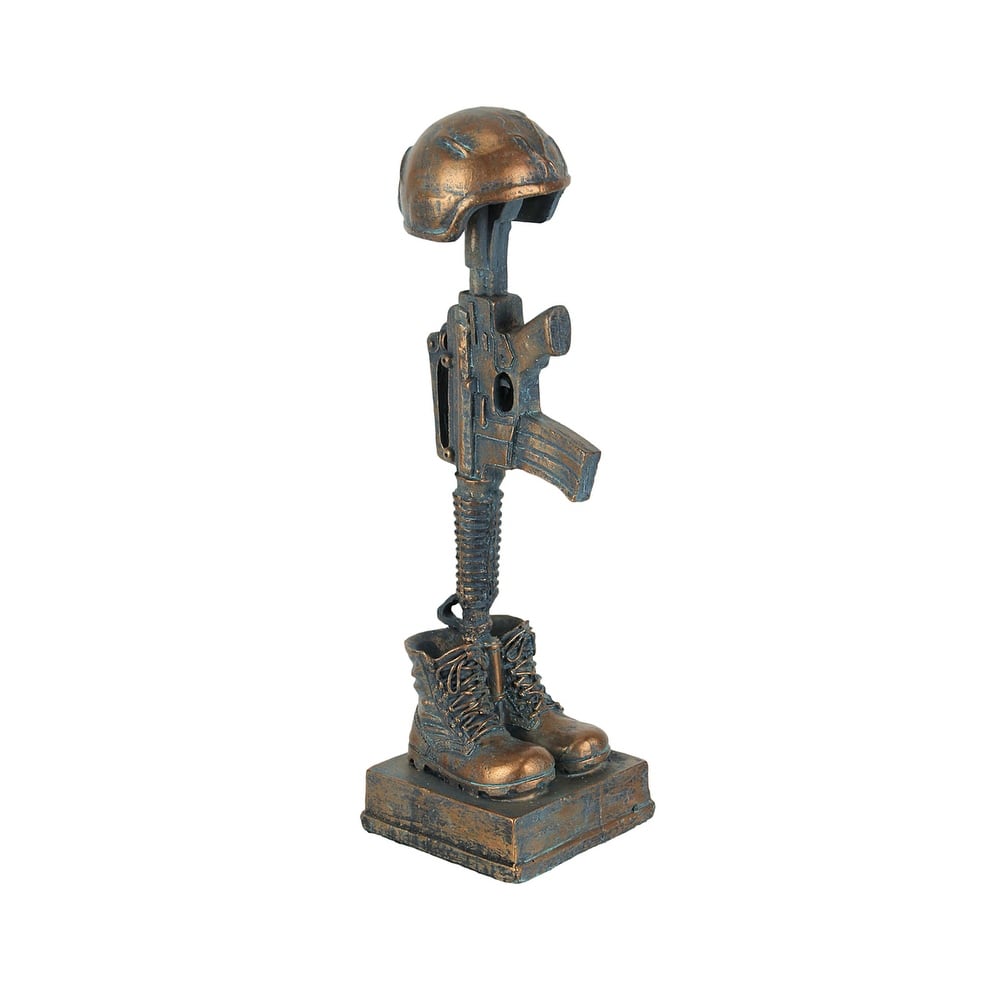Antique Bronze Finish Battle Cross Fallen Soldier Helmet Boots And - 11.75 X 3.5 X 3.5 inches