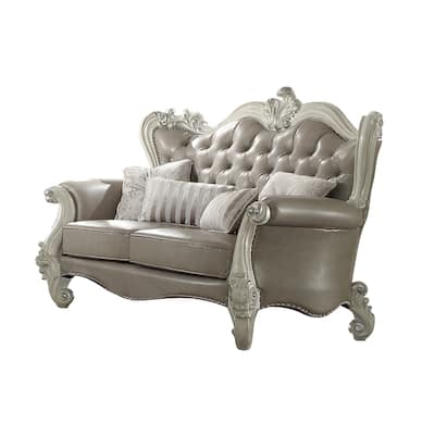 Calvert Vintage Gray and Bone White Loveseat with 4-Pillow