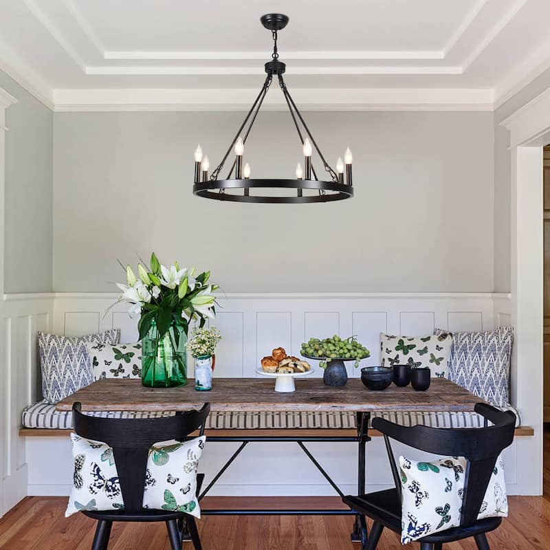 25.98" Wide 8-Light Farmhouse Chandelier, Wagon Wheel Chandelier for Dining Room Living Room Bedroom Kitchen