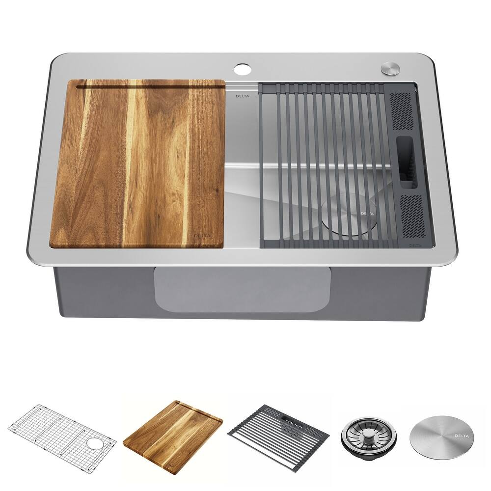 Delta Lorelai 30� Workstation Kitchen Sink Top Mount Drop-In 16 Gauge