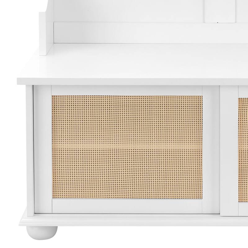 Classic Farmhouse Style Wooden Storage Dresser with Woven Rattan Decorative Cabinet Doors
