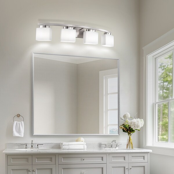 ♡y♡ YANSUN E26 4-Light Sleek Nickel Curved Vanity Light with