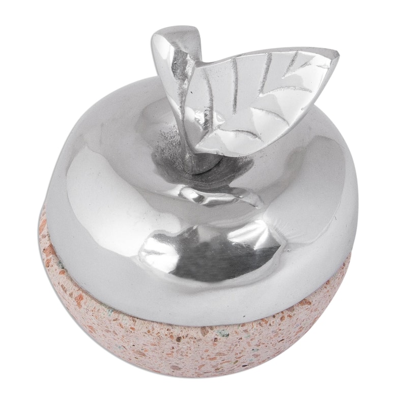 Novica Handmade Gleaming Apple Pewter And Reclaimed Stone Jewelry Box