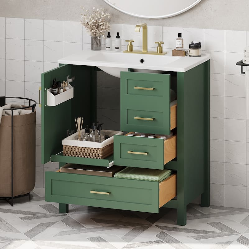 GDFStudio - Orion Wood & Ceramic 30" Bathroom Vanity Cabinet with Sink & Storage