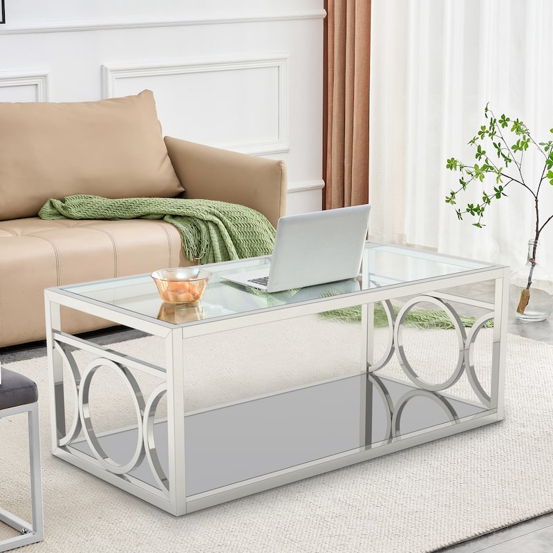 47" L Metal and Tempered Glass Modern Rectangle Coffee Table - 47.25"L X 23.5"W X 18.5"H