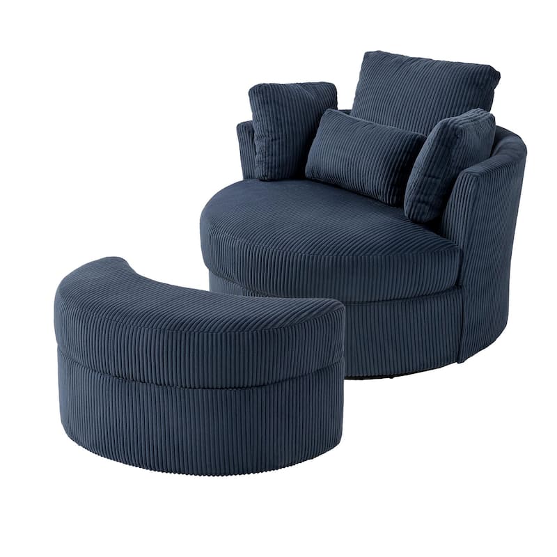 Modern Corduroy Swivel Chair with Ottoman