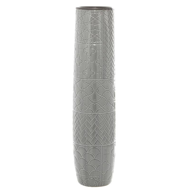 Gray Ceramic Vase with Varying Patterns