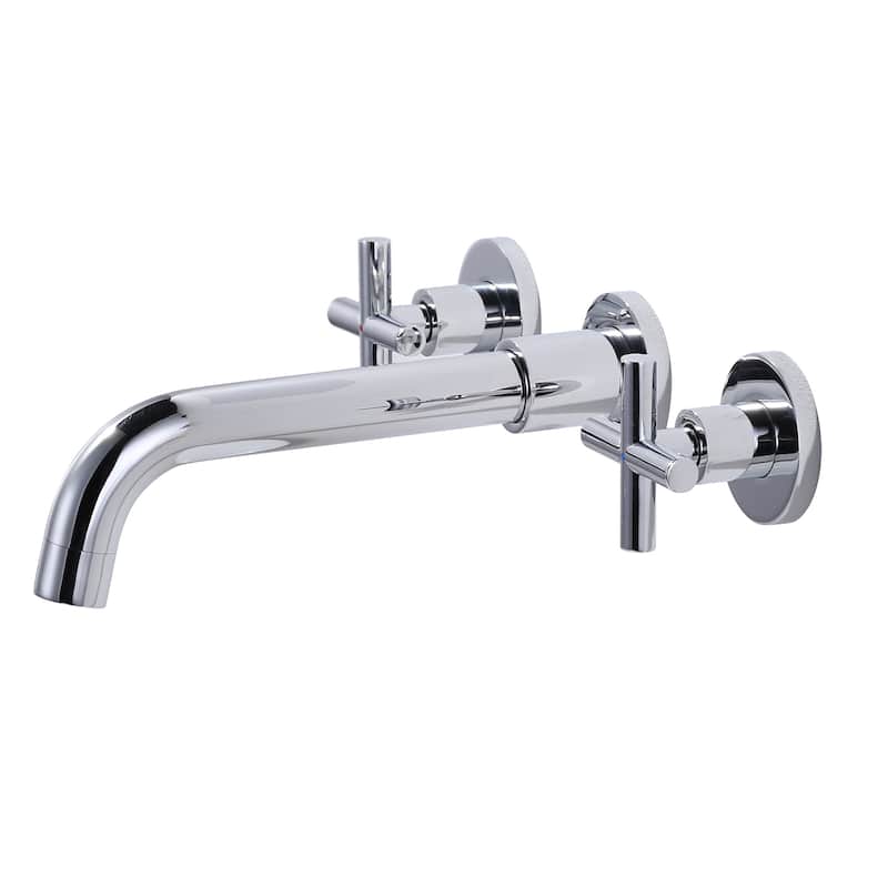 WOWOW Wall Mount Double Handle Bathroom Faucet - Chrome/White