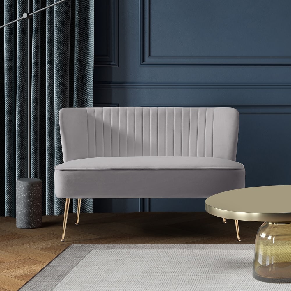 Farrah Upholstered Velvet Polyester 46" Wide Loveseat - Armless/ Scalloped Back