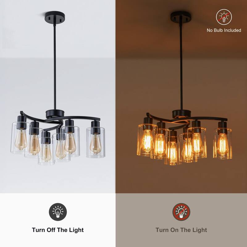 Modern Farmhouse 6-Light Chandeliers for Dining Room Light Fixture over Table with Clear Glass Shade
