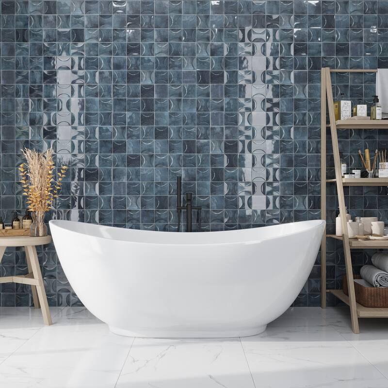 Apollo tile 4" x 4" Antiek Glossy Spruce Blue Ceramic Tile (5.39 sq ft/case) - 50 Pack