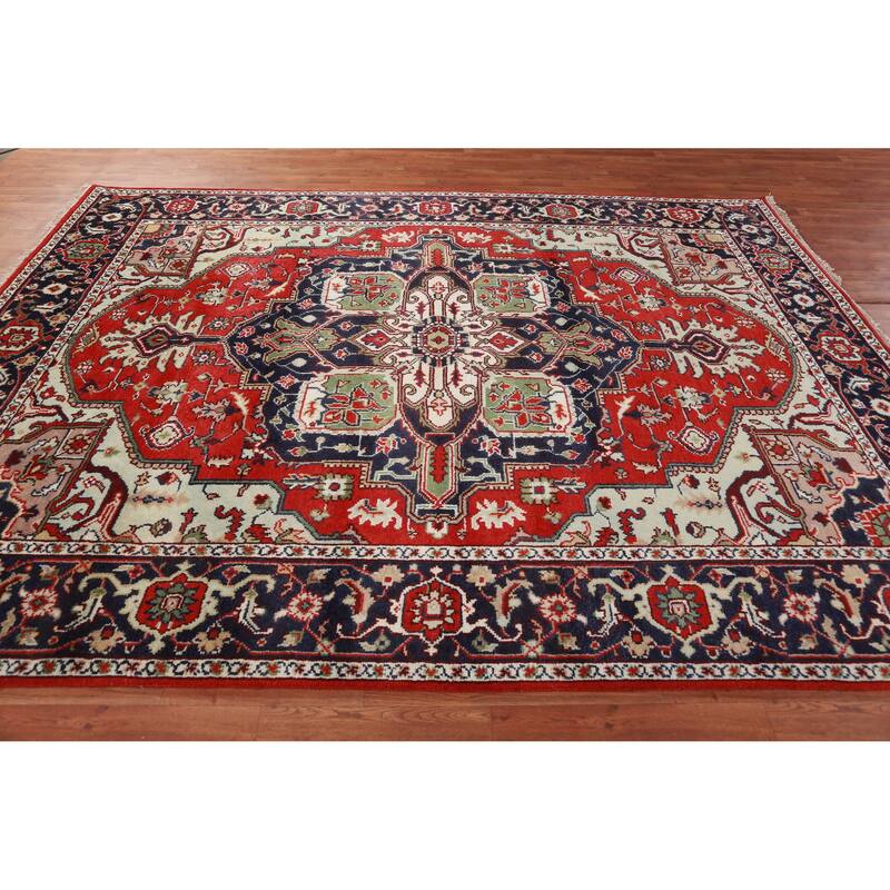 Hand Knotted Oriental 100% Wool Carpet Traditional Medallion Red Heriz (serapi) Area Rug - 10' 0'' X 7' 11''