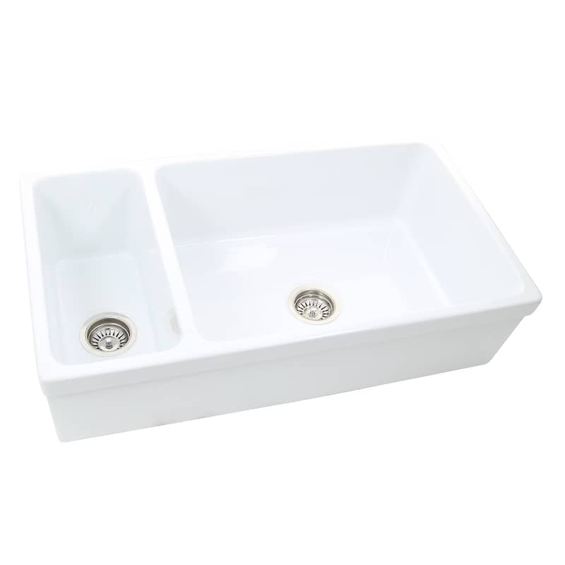 Highpoint Collection Fireclay Reversible Double Bowl Farmsink - 35.5 x 19.75 x 9.75