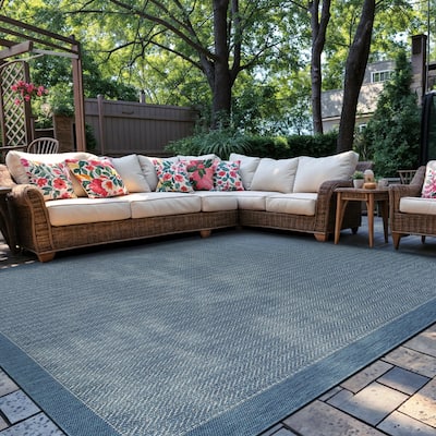 World Rug Gallery Contemporary Bordered Weather Resistant Reversible Indoor/Outdoor Area Rug