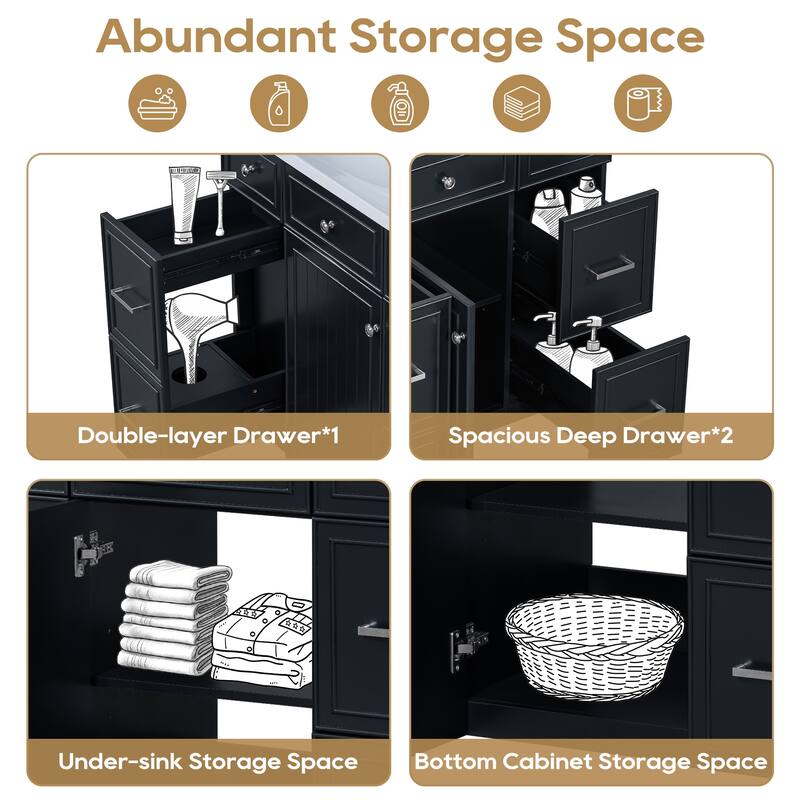 Modern 36-Inch Free-Standing Vanity with Single Sink, Storage Drawers & Adjustable Shelf