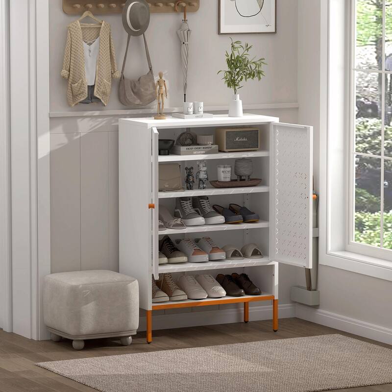 Adjustable Shoe Cabinet with Butterfly Doors - Space-Saving Design