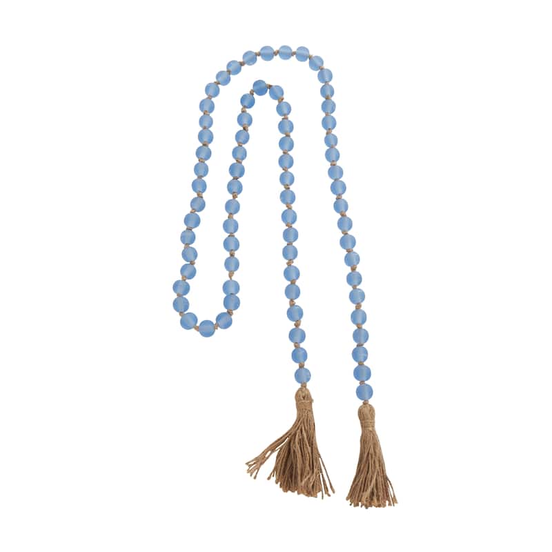 Glass Handmade Round Long Beaded Garland with Tassel with Knotted Brown Jute