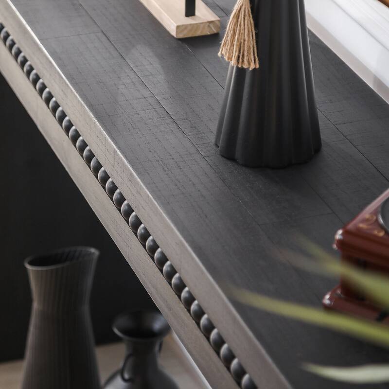 Rustic Wood Console Table - Elegant Entryway Table with Decorative Beaded Trim