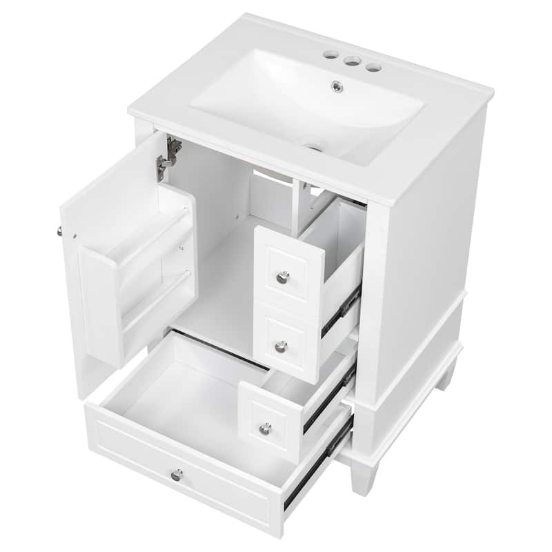 GDFStudio - Isabella 24-Inch Bathroom Vanity with Ceramic Sink and Smart Drawer Storage