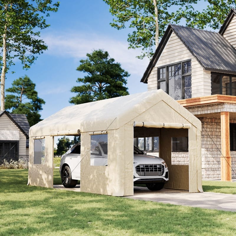 COSIEST Heavy-Duty Carport, All-Weather PE Canopy with Sidewalls, Portable Garage for Cars, Trucks & Outdoor Storage