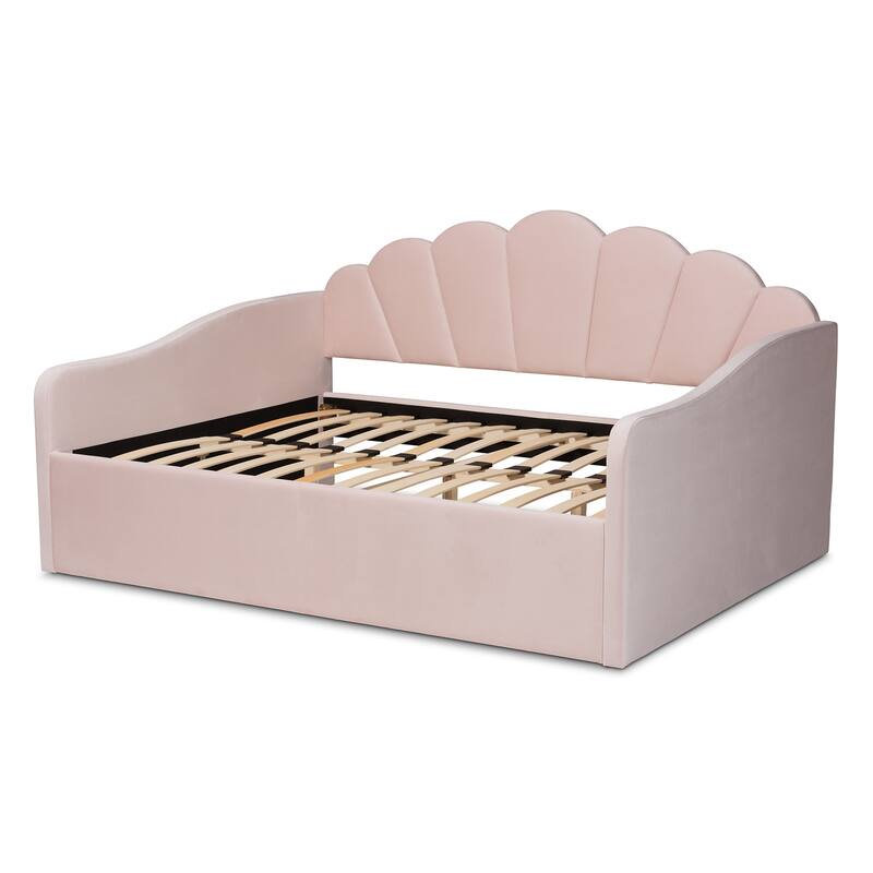 Velvet Daybed Queen Size - Upholstered Bed Frame, Light Pink, Rustic Chic Design