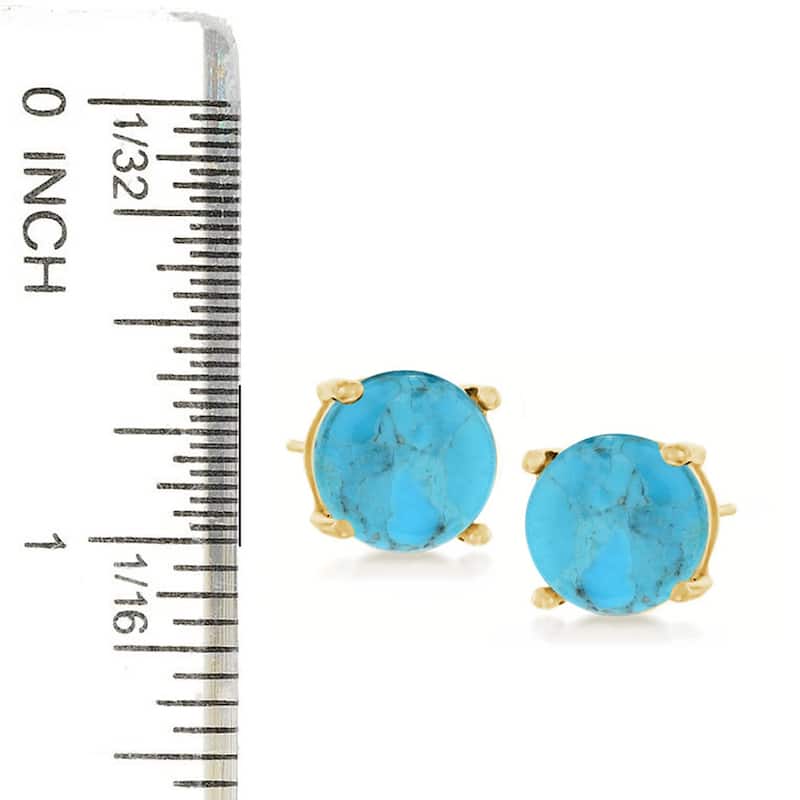 18K Yellow Over Sterling Silver 8mm Round Genuine Gemstone Stud Earrings