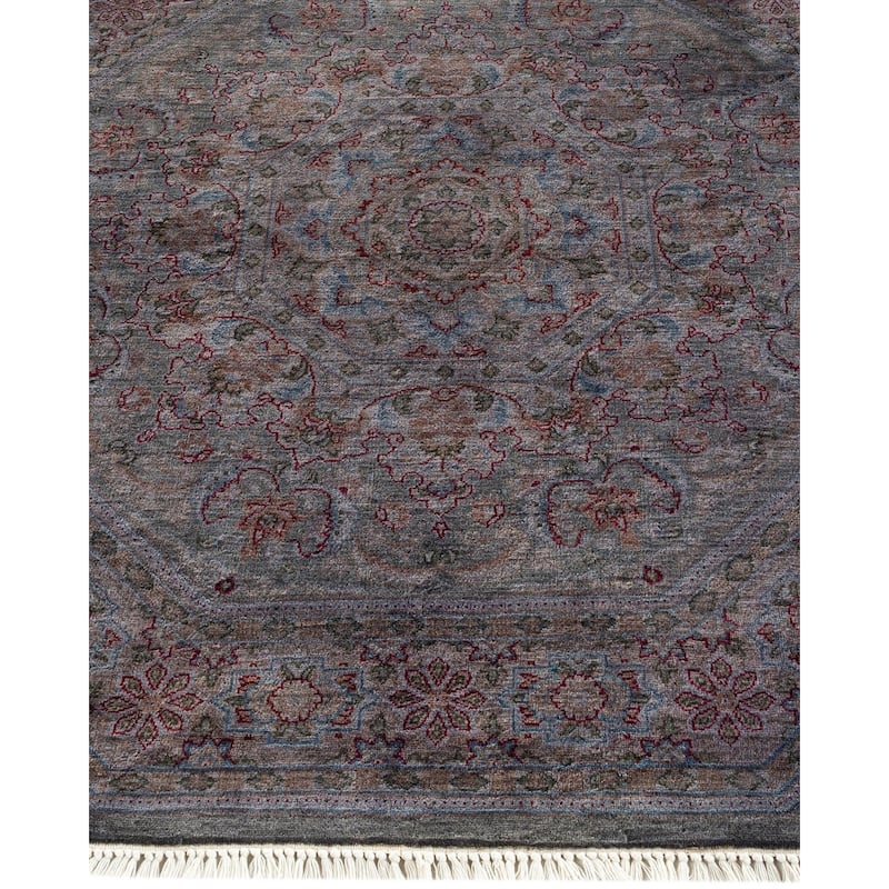 Overton Hand Knotted Wool Vintage Inspired Modern Contemporary Overdyed Gray Octagon Area Rug - 4' 4" x 4' 4"
