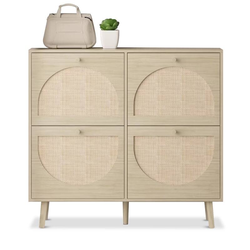 Rattan Shoe Cabinet with 2 / 4 Flip Drawers, Narrow Shoe Storage Cabinet,Organizer for Entryway, Bedroom, Living Room