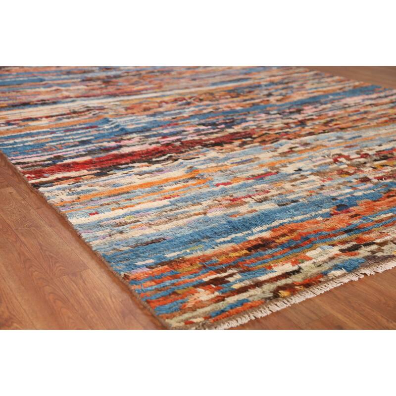 Moroccan Oriental Area Rug Handmade Stripe Wool Carpet - 6'4" x 9'6" - 6'4" x 9'6" - Multi-Color