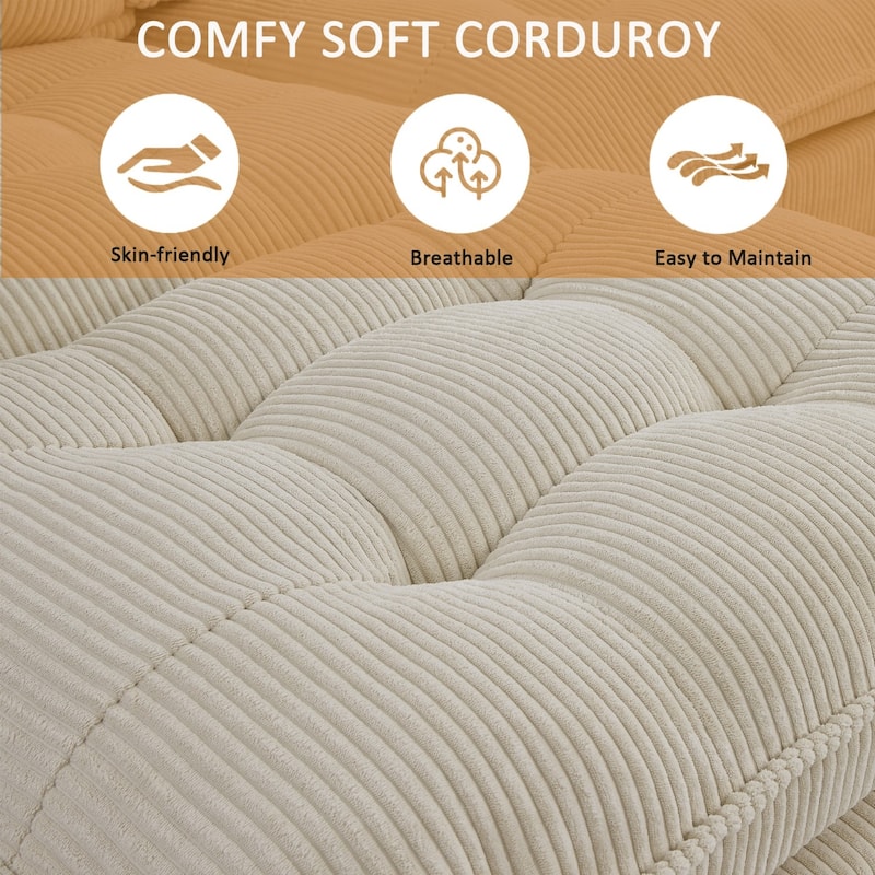 119.2" L-Shaped Corduroy Sectional Sofa with Console and Ottoman