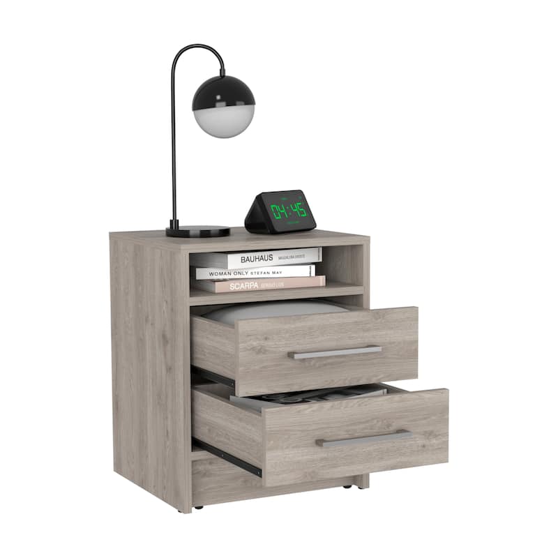 Modern Light Gray Two Drawers Nightstand